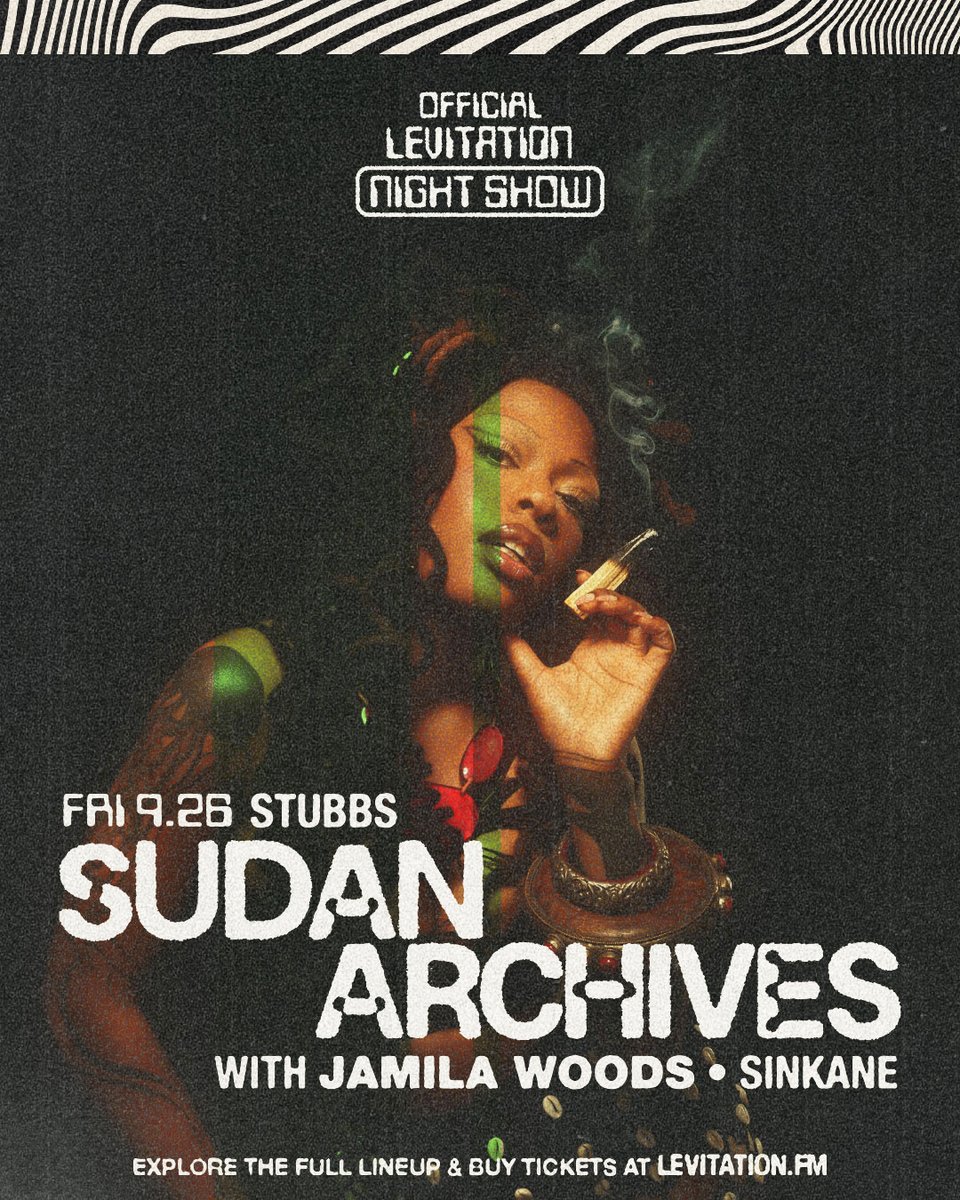 LEVITATION returns Sept 25-28, 2025! We're hosting Sudan Archives on 9/26, grab your tix and we'll see you up front!

🎫: bit.ly/4krz49g