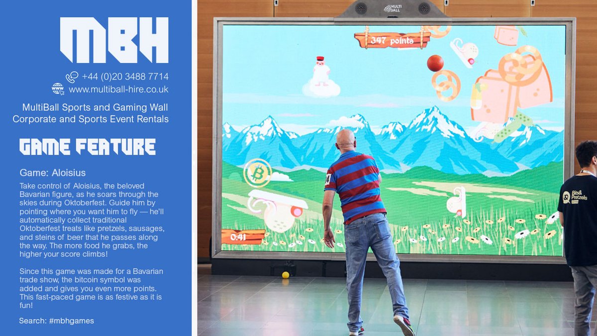 multiball_hire's tweet photo. 🔵 MultiBall Game Feature: Aloisius 🔵
Take control of Aloisius as he soars through the skies during Oktoberfest. The more food he grabs, the higher your score climbs!

🔵 Book MultiBall 🔵
📞 020 3488 7714
🌐 https://t.co/HQrMaURMLR
#multiball #multiballhire #mbhgames #mbh #fun https://t.co/MKsrWjFlgK