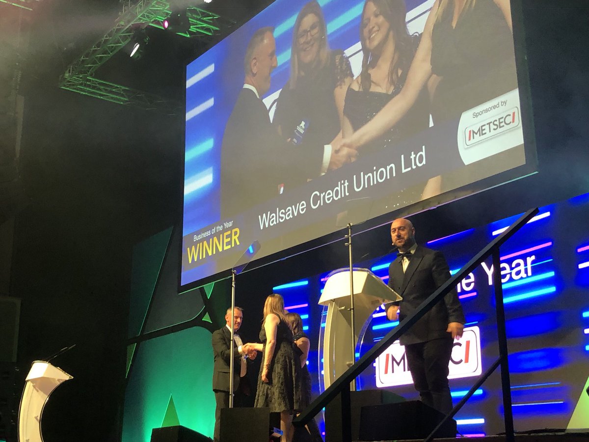 Inspirational winners of Business of the Year - Walsave Credit Union. ⁦Well done WalsaveL⁩. Much deserved. #esba25