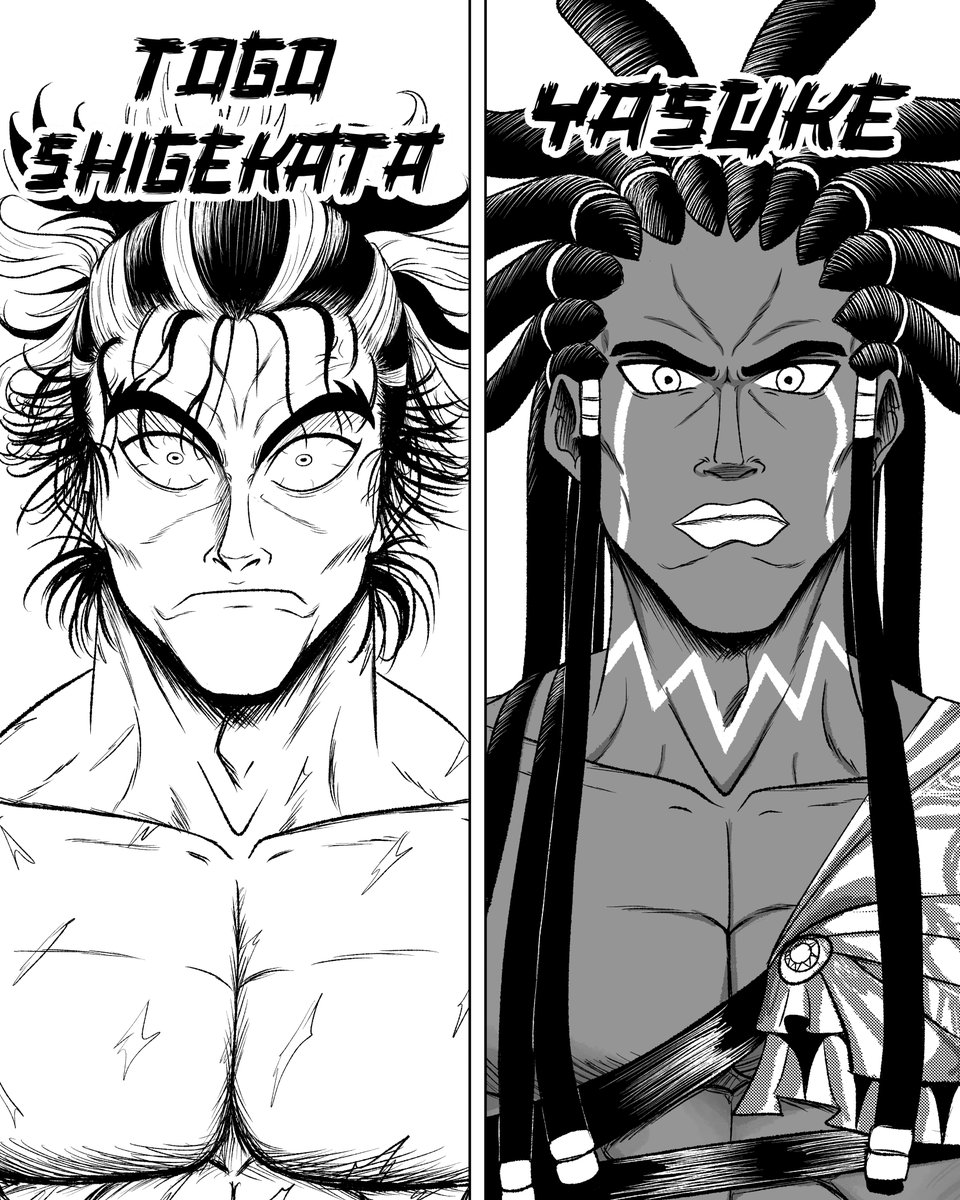hide_fire_11's tweet photo. Sexta ronda del Tenkaichi: Togo Shigekata vs Yasuke.
En este combate siempre apoye a Yasuke pero luego de escuchar el rap de @Bynmc_skill Togo se hizo mi favorito porque esta loco y eso me encanta.
#テンカイチ #tenkaichi #テンカイチアニメ化 #manga #mangaart #DigitalArtist #yasuke https://t.co/jh6fbBSioo