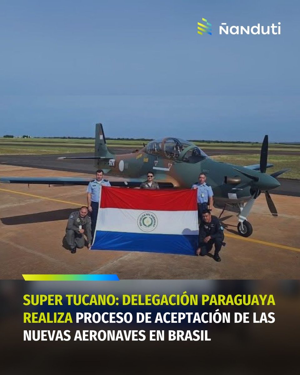 nanduti's tweet photo. 🛬Super Tucano: delegación paraguaya realiza proceso de aceptación de las nuevas aeronaves en Brasil

▪️Una delegación de la Fuerza Aérea Paraguaya (FAP), liderada por el Comandante Fabio Crispín Candia Melgarejo, se encuentra en Brasil realizando los vuelos de prueba y la verificación técnica de los nuevos aviones A-29 Súper Tucano.

🗣️"Estas modernas plataformas aéreas, en pocas semanas comenzarán a surcar los cielos de la patria", informaron desde la Fuerza Aérea

▪️El Gobierno invirtió en total USD 150 millones para fortalecer la institución.

▪️El ministro de Defensa, Oscar González, había confirmado que seis aviones Super Tucano estarían operativos en nuestro país este mes.

▶️#Ñanduti