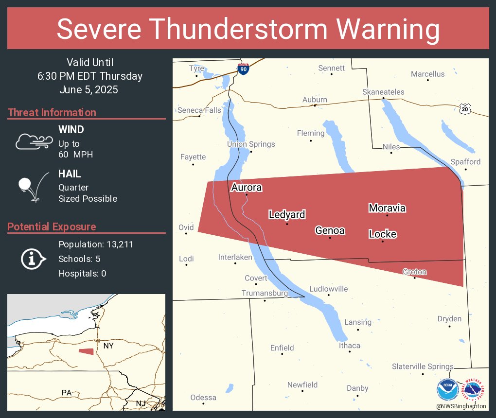 Severe Thunderstorm Warning including Moravia NY, Aurora NY and  Genoa NY until 6:30 PM EDT
