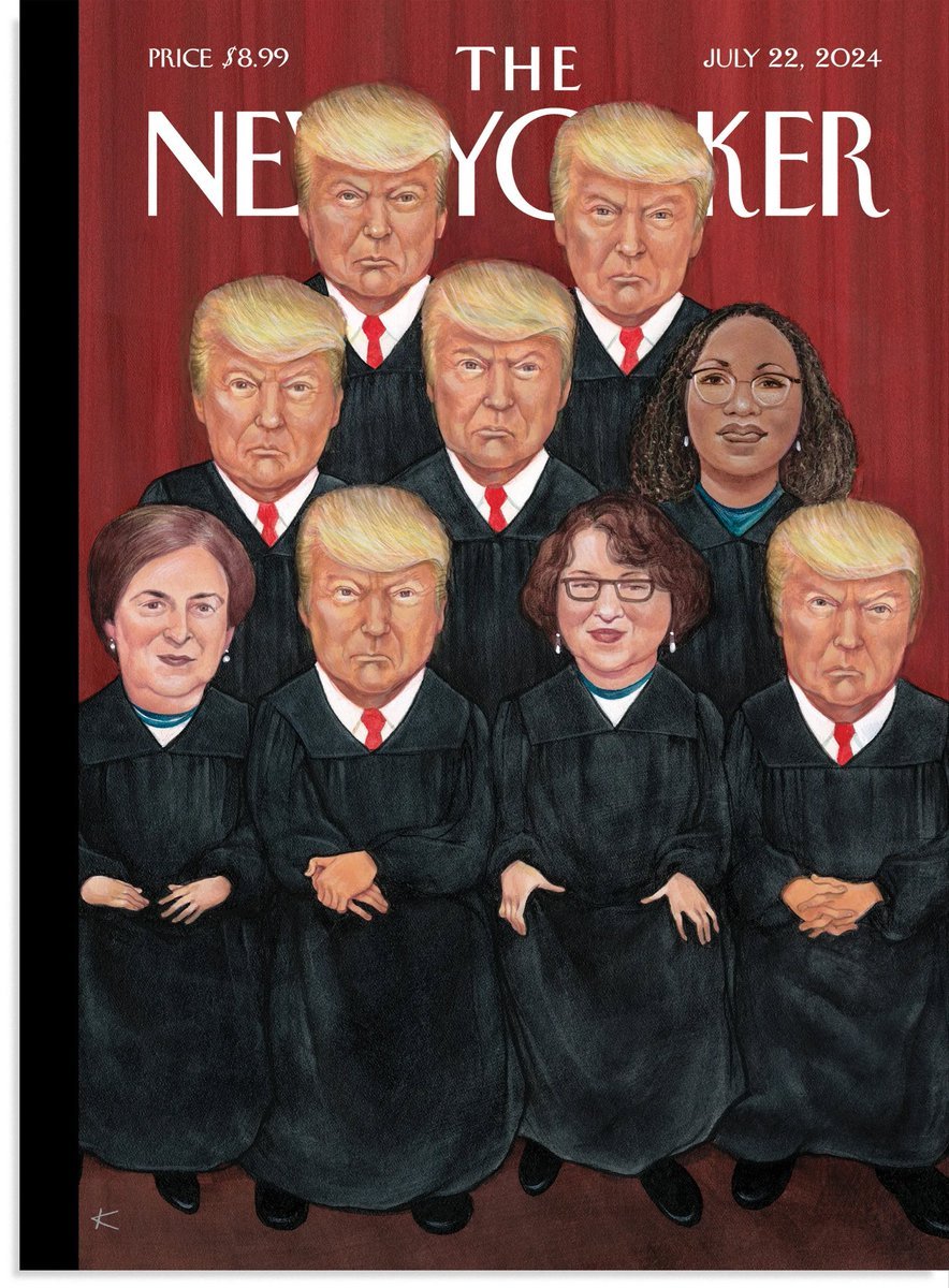 For years, we’ve been told the Supreme Court is a radical, right-wing, partisan machine. This New Yorker cover captures that perfectly.

But a series of unanimous decisions today—on contentious issues—*once again* shows why that narrative is absurd. I wrote about why: