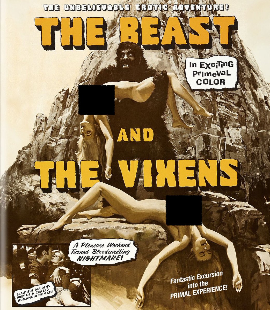 disc_connected's tweet photo. ***ANNOUNCEMENT***

Coming on August 19th on wide release Blu-ray in the US from #DarkForce: #TheBeastAndTheVixens (1974)!

A Bigfoot-like beast terrorizes women in the woods as criminals and hippies clash in this wild blend of sex, horror, and 1970s sexploitation.

It's retro Drive-In mania at it's finest with this rare 1974 exploitation flick The Beast and the Vixens (also known as 'Desperately Seeking Yeti' and originally titled 'The Beauties and the Beast').

Shot on location in Big Bear Lake in California, 'The Beast and the Vixens' is a fun filled romp about Bigfoot-like beast terrorizes women in the woods as criminals and hippies clash in this wild blend of sex, horror, and 1970s sexploitation.

This adult Drive-In cult classic had two versions released including an X-rated one showing off countless nude women including Swedish bombshell Uschi Digard (remembered from Russ Meyer's CHERRY, HARRY & RACHEL)! The Beast/Yeti creature is straight out of B-MOVIELAND and bears a striking resemblance to the Gargantuas in the Japanese monster classic WAR OF THE GARGANTUAS.

With only a prior VHS release, the original negative for this picture had been long lost, however Dark Force Entertainment located the only surviving 35mm prints (with some extra reels from the shorter adult film version) and completed a new 2K scan of the original horror version with added soft core scenes for the first time ever Hi-Def Blu-ray release of THE BEAST AND THE VIXENS.

#BluRay #PhysicalMedia #BluRays #BoutiqueBluRay #CultMovies #DiscConnected #DarkForce #DarkForceEntertainment #DriveIn #Bigfoot #BigBearLake