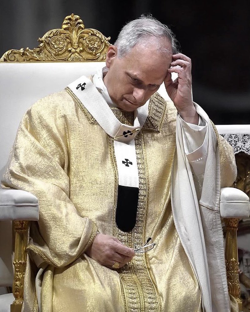 CatholicCassie's tweet photo. Most relatable photo of Pope Leo XIV https://t.co/SEgw99vaoP