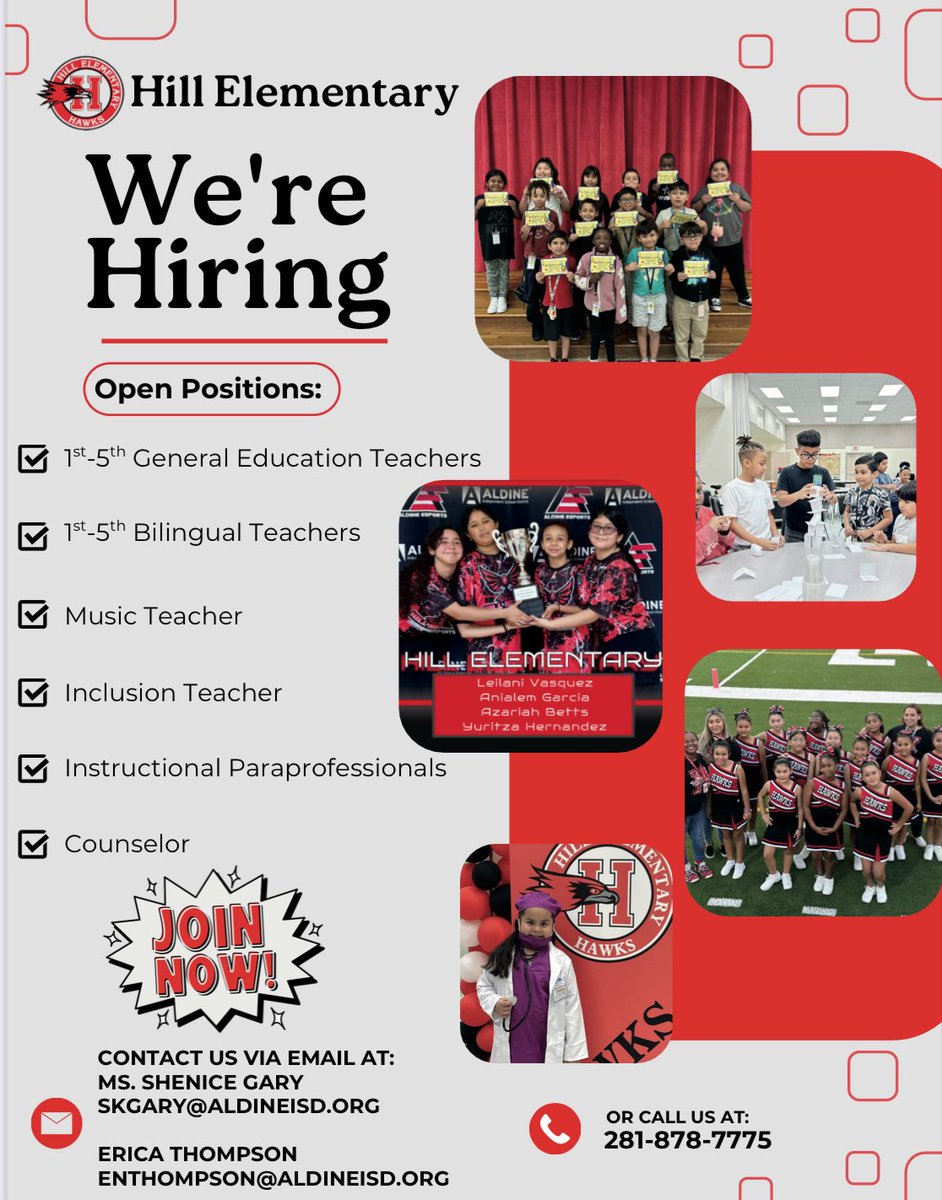 Shenice Gary (@shenicegary) on Twitter photo 🎉 Hill is HIRING! 🎉
Looking for an awesome job where students & educators thrive? Come on over to Hill ! At Hill, teachers are SUPPORTED, cheered on, lifted up, and celebrated like the gems they are! 🎉🍎 <a href="/SADubberke/">Scott Dubberke</a> <a href="/1EThompson/">Erica Thompson</a> 🎉 Hill is HIRING! 🎉
Looking for an awesome job where students & educators thrive? Come on over to Hill ! At Hill, teachers are SUPPORTED, cheered on, lifted up, and celebrated like the gems they are! 🎉🍎 <a href="/SADubberke/">Scott Dubberke</a> <a href="/1EThompson/">Erica Thompson</a>