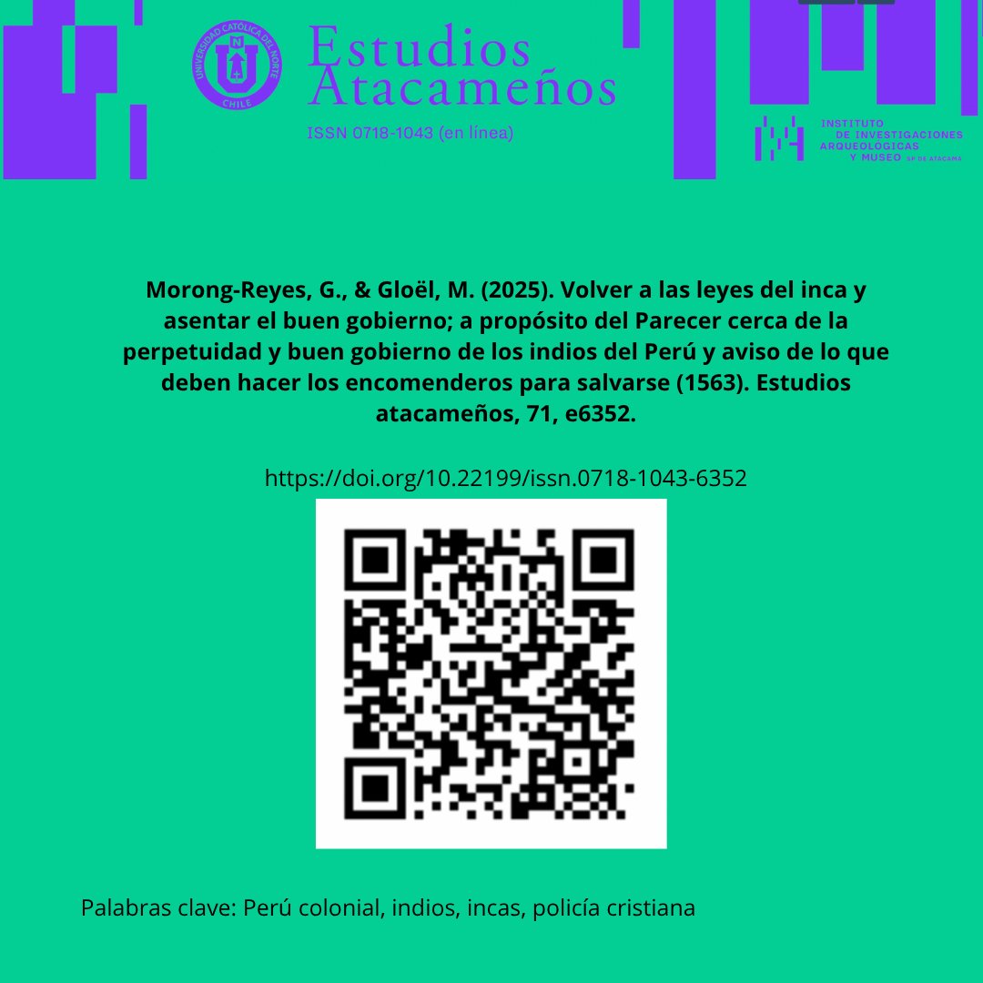 Artículo del n°71 de Estudios Atacameños
Una lectura para entender cómo se discutía el poder, la ley y la justicia en los Andes coloniales.
Léelo completo aquí: doi.org/10.22199/issn.…