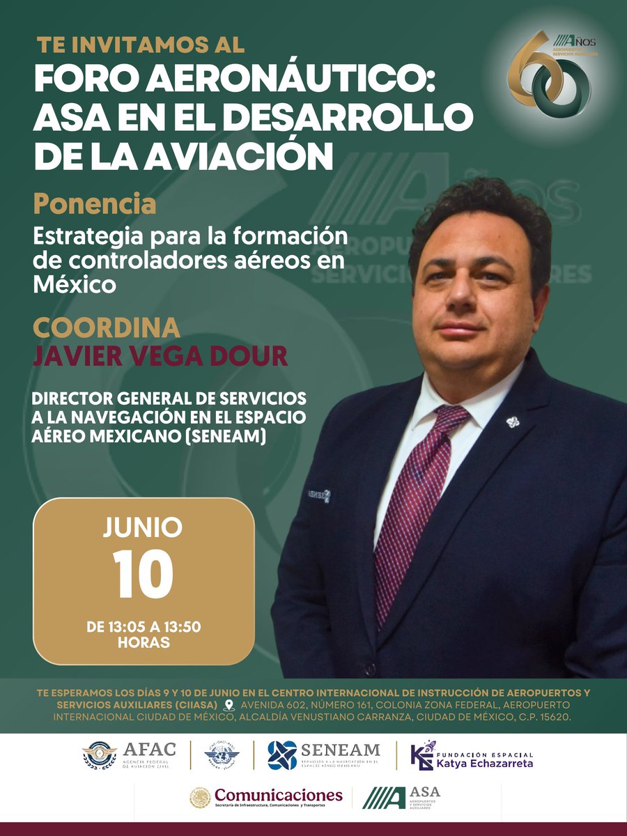 ASAMexico_mx's tweet photo. Conoce la estrategia para formar a los futuros controladores aéreos de México. Asiste a la ponencia de  Javier Vega Dour, Director de SENEAM.

📅 10 de junio | 13:05 hrs
📍  #CIIASA
🔗Entrada gratuita con registro: https://t.co/rFziQ1Sbo8 https://t.co/IUrHIdjdux