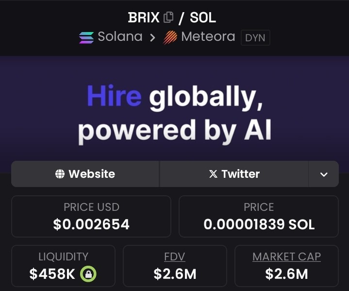 GFDonCorleone's tweet photo. ๐จ AI-Powered Alpha: $BRIX on Solana ๐จ
๐ CA: 5XEStNFNenRkAB9BtfteEL7yeM5XDZb8TZaPMJvNaPwx
๐ง Locked Liquidity: $458K
๐ Mcap: $2.6M
๐ก โHire globally, powered by AIโ โ real-world utility play
Trade on Axiom โhttps://t.co/POh9AA2L8t
#BRIX #Solana #DEXAlpha #CryptoGems https://t.co/FrZfd2wt7X