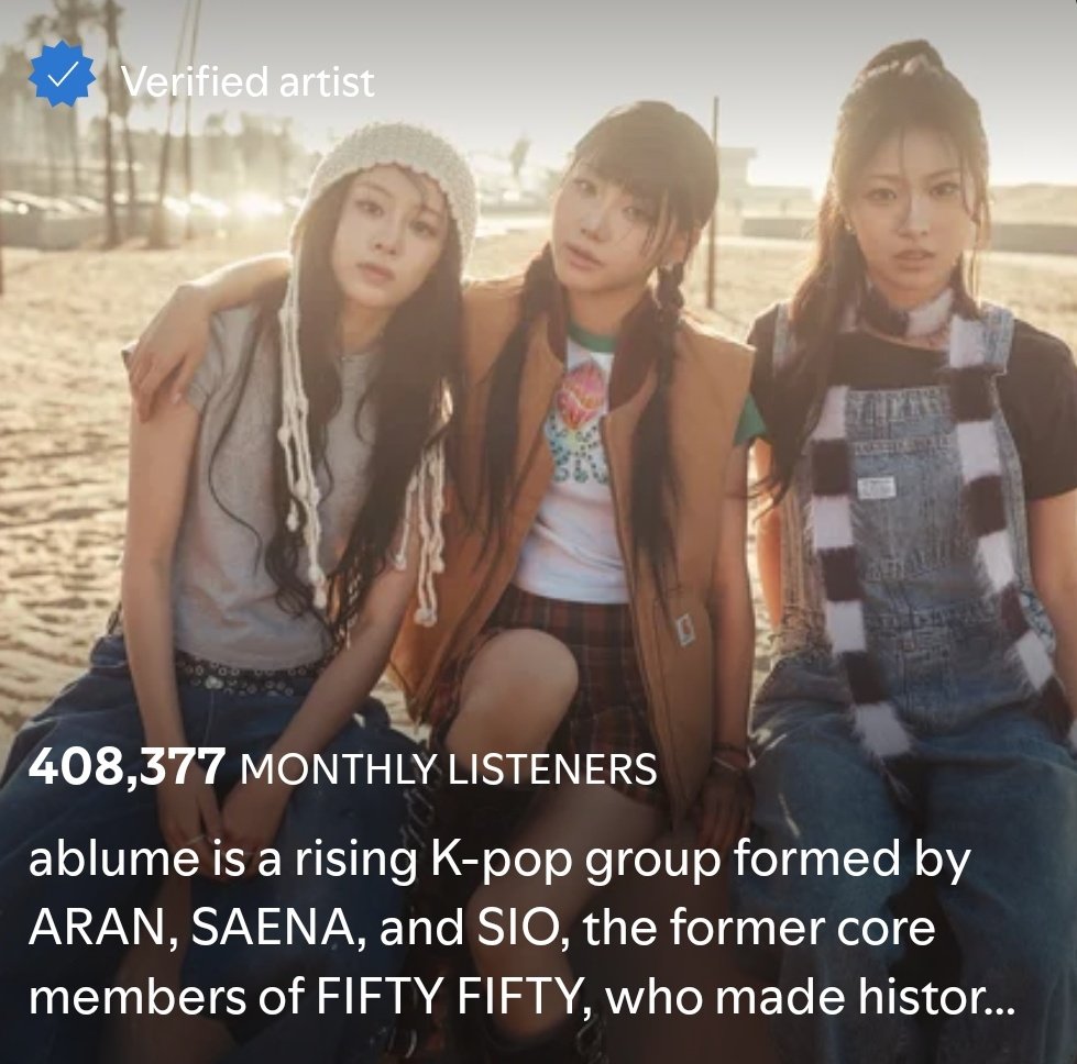 .<a href="/ablume_official/">ablume official</a> has reached a NEW PEAK of 408,377 (+8,610) Monthly Listeners on Spotify!🎉

#ablume #어블룸