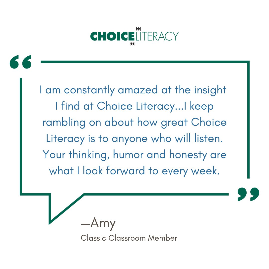 Choice Literacy | Ruth Ayres (@choiceliteracy) on Twitter photo Join thousands of teachers who trust Choice Literacy to grow their craft and impact student learning every day. Become a Choice Literacy member instantly with one of our subscriptions plans choiceliteracy.com/memberships Join thousands of teachers who trust Choice Literacy to grow their craft and impact student learning every day. Become a Choice Literacy member instantly with one of our subscriptions plans choiceliteracy.com/memberships