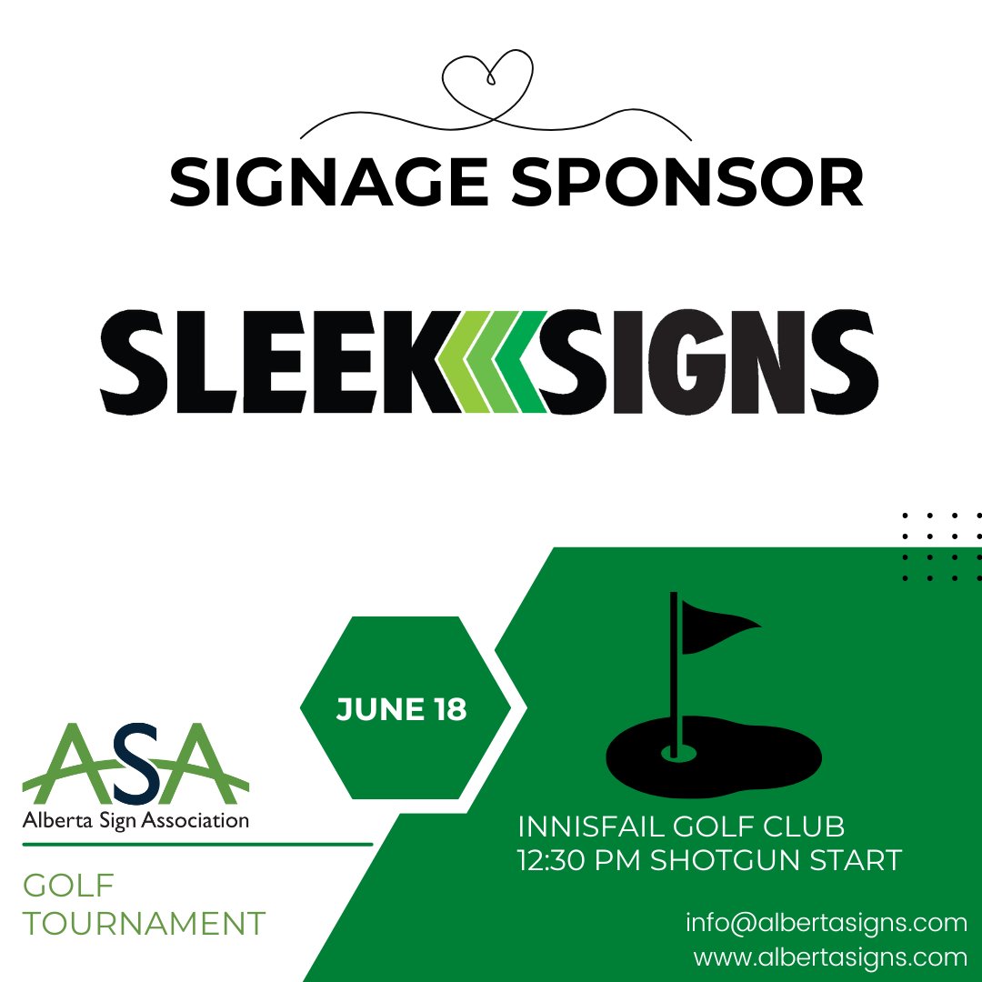 We💚our sponsors! 

From the ASA Golf Tournament to the upcoming Best of Alberta Signage &amp; Graphics Awards, <a href="/sleeksigns/">Sleek Signs</a> goes above and beyond, providing all the event signage and consistently showing up for our industry.

Thank you, <a href="/sleeksigns/">Sleek Signs</a>!

#ThankfulThursday