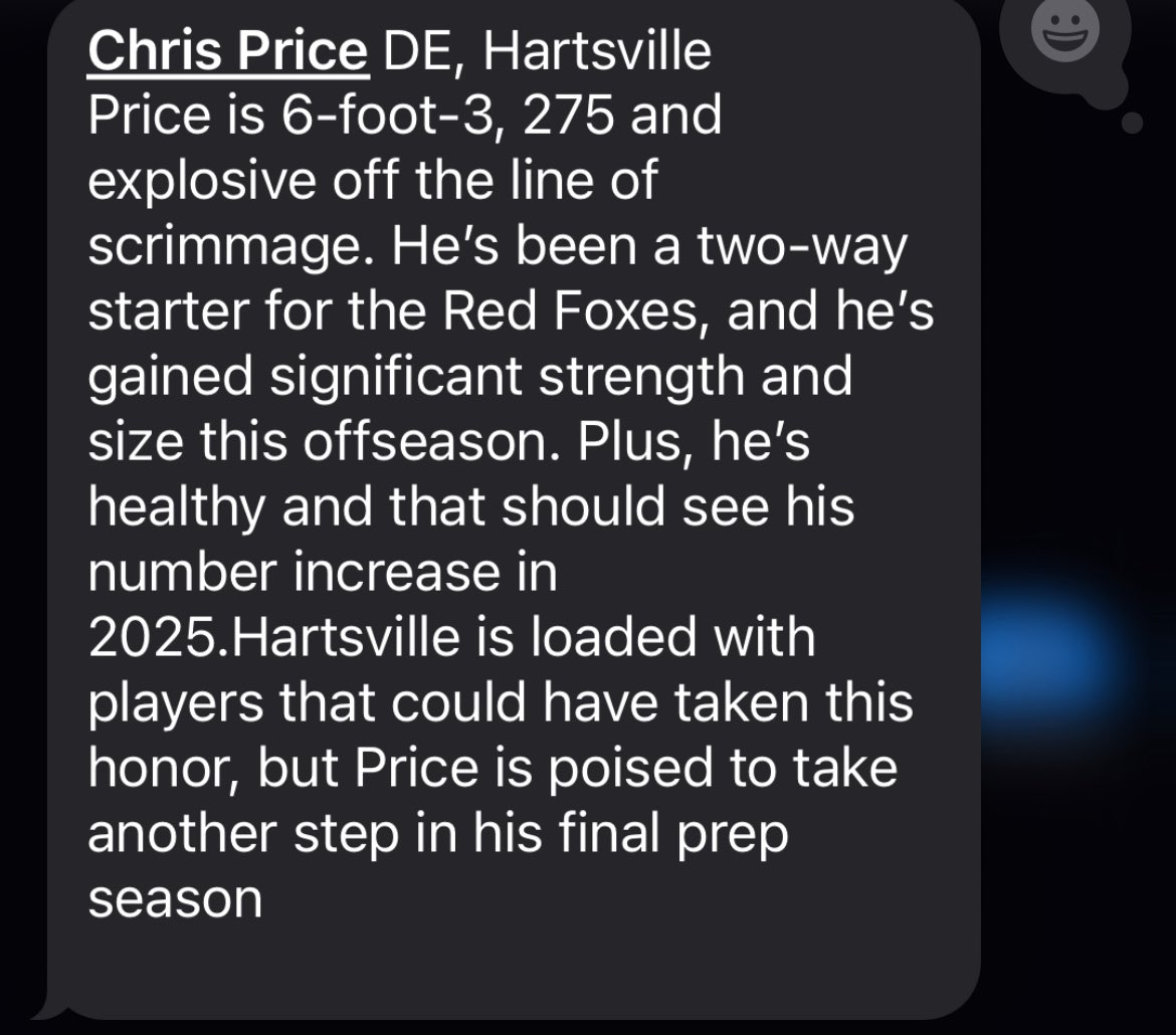 Chris Price-😡run stopper🏈!!! (@pr46400272) on Twitter photo Thank you too 🙏🏾<a href="/CDearing82/">Chris Dearing</a> for the write up can’t wait for this szn💪🏾<a href="/HartsvilleFb/">Hartsville Football</a> Thank you too 🙏🏾<a href="/CDearing82/">Chris Dearing</a> for the write up can’t wait for this szn💪🏾<a href="/HartsvilleFb/">Hartsville Football</a>