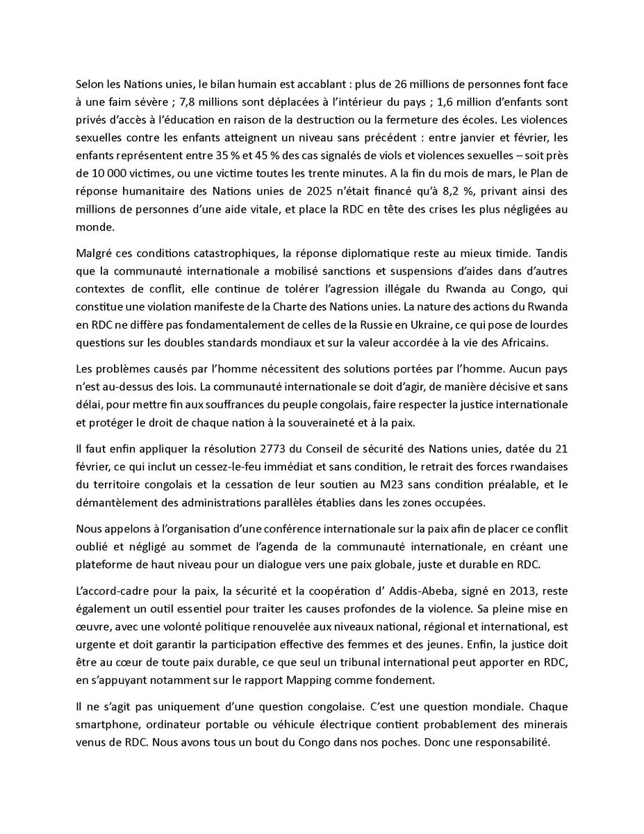DenisMukwege's tweet image. Lire ci-dessous notre tribune au « Monde » co-signée par 75 Prix Nobel pour mettre fin à la tragédie congolaise : RDC : « La communauté internationale se doit d’agir pour mettre fin aux souffrances du peuple congolais »
Il faut mettre fin à la tragédie congolaise : trois…