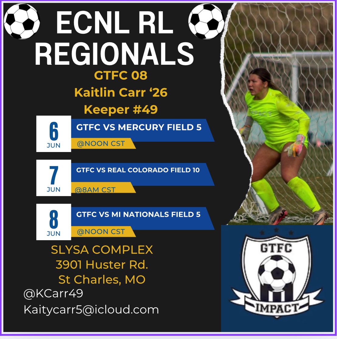 KaityCarr49 (@kcarr49) on Twitter photo ECNL Regionals in St Louis. #weready
#uncommitted
💙⚽️🧤
<a href="/GTFCImpact/">GTFC Impact</a> <a href="/AWHSSoccer/">AWHS Girls Soccer</a> <a href="/TheECNL/">The ECNL</a> <a href="/ImYouthSoccer/">ECNL/GA/Recruiting/College Soccer</a> <a href="/ECNLgirls/">ECNL Girls</a> <a href="/ncsa/">NCSA College Recruiting</a> <a href="/JamieNCSA/">Jamie H</a> <a href="/ugkalliance/">@unitedgkalliance</a> ECNL Regionals in St Louis. #weready
#uncommitted
💙⚽️🧤
<a href="/GTFCImpact/">GTFC Impact</a> <a href="/AWHSSoccer/">AWHS Girls Soccer</a> <a href="/TheECNL/">The ECNL</a> <a href="/ImYouthSoccer/">ECNL/GA/Recruiting/College Soccer</a> <a href="/ECNLgirls/">ECNL Girls</a> <a href="/ncsa/">NCSA College Recruiting</a> <a href="/JamieNCSA/">Jamie H</a> <a href="/ugkalliance/">@unitedgkalliance</a>