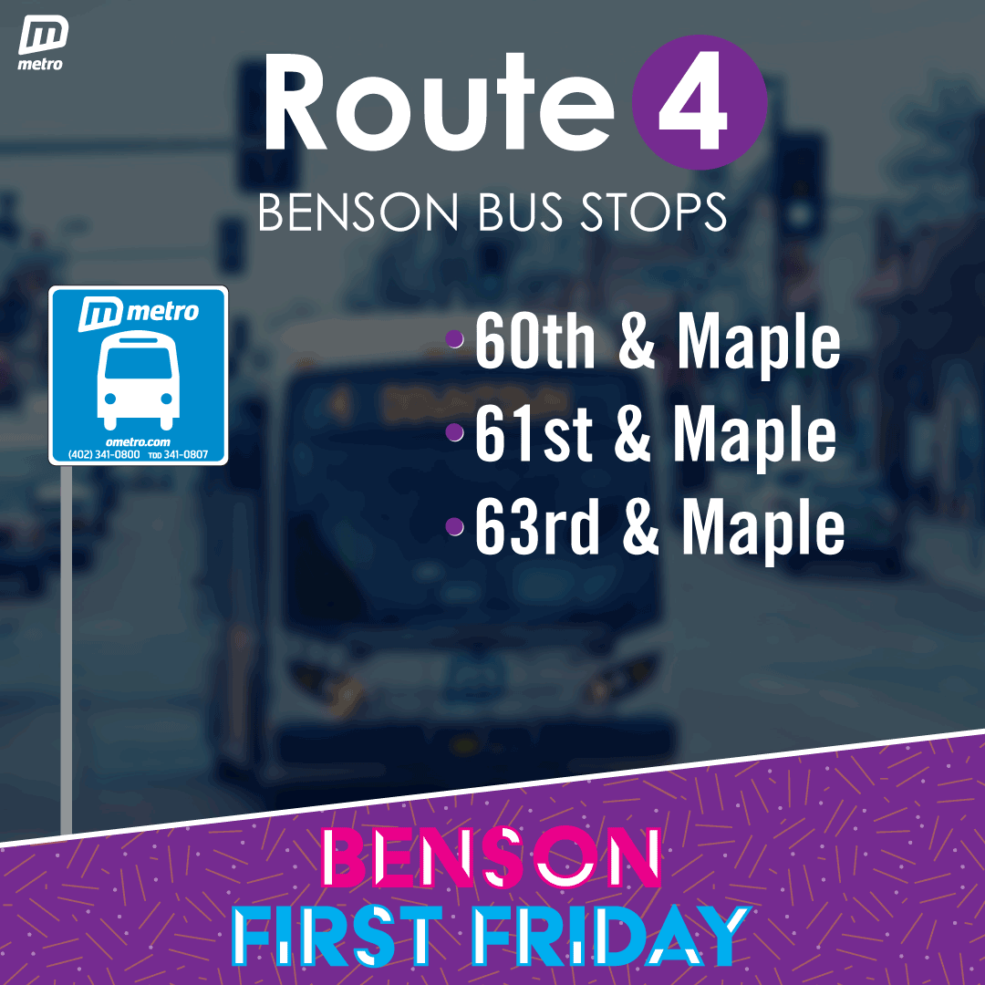 1, 2, 3 - it's that easy to get off the bus right at the doorsteps of talented local artists, galleries, live music and plenty more. Bus to Benson First Friday to celebrate Omaha's creativity without stress. 
Plan your trip + track your bus - myride.ometro.com