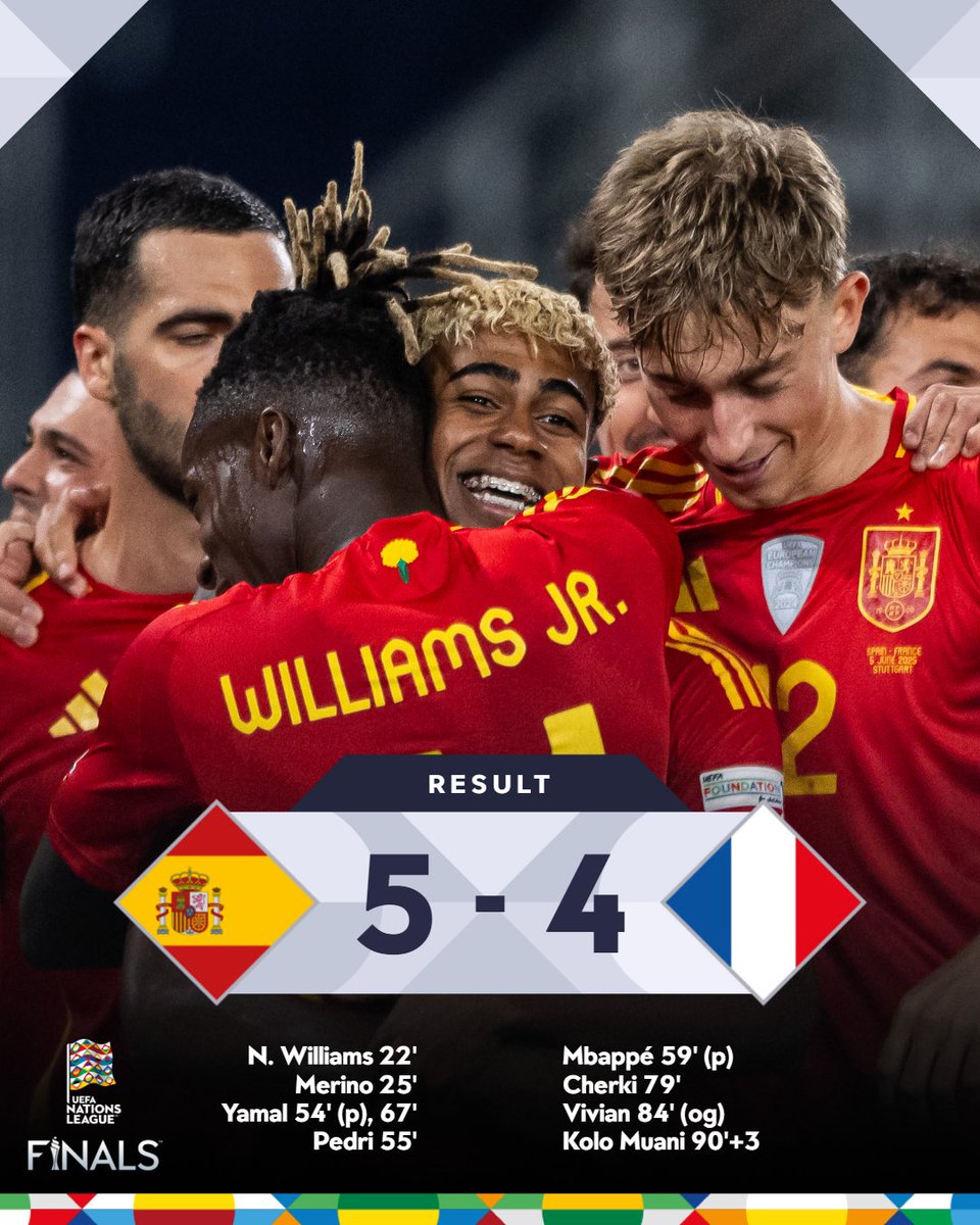 SPORTSpaceHD's tweet image. 🚨 عـاجــل: منتخب إسبانيا 🇪🇦 يلاقي البرتغال في نهائي دوري الأمم الأوروبية بفوزه على فرنسا 🇨🇵 بنتيجة 5-4 🔝🥶