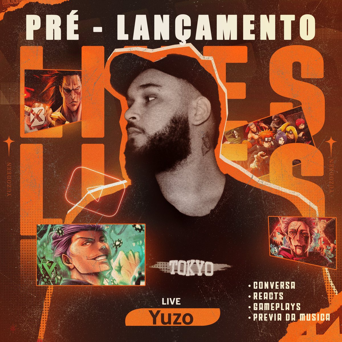Neste sábado (07/06) as 19:00, farei uma live de Pré-Lançamento da nova música, com reações a vídeos, conversas com o público, gameplays e a participação de alguns amigos do Geek.

Esperamos você ao vivo no canal: 
youtube.com/@YuzoOficial