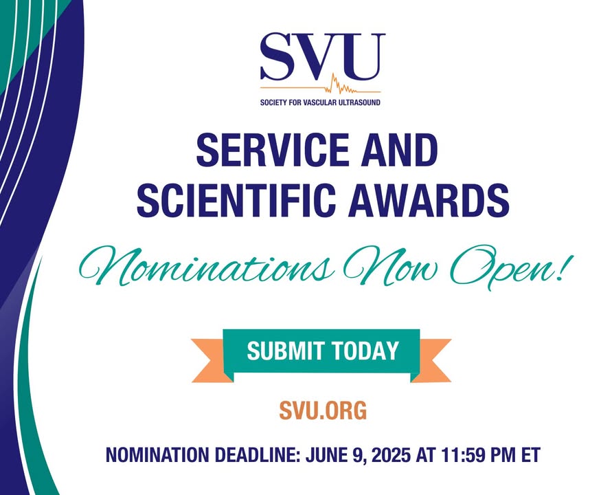 Have you submitted? The deadline for the SVU 2025 Service and Scientific Award Nominations is quickly approaching. Nominate a standout professional in the field of vascular sonography! ✨ New this year: Educator of the Year Award

zurl.co/FPcWL 

#SVU #SVUawards