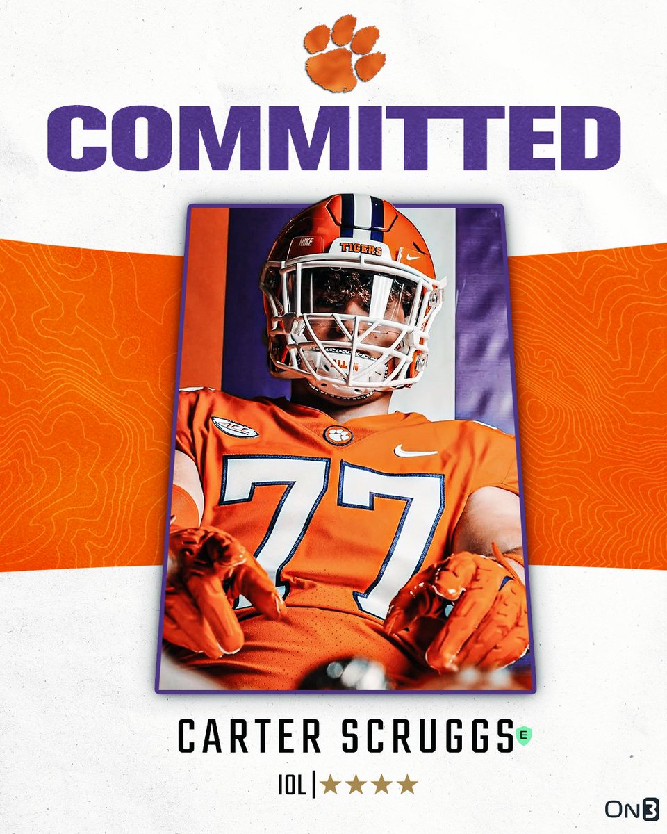 On3 Recruits (@on3recruits) on Twitter photo 🚨BREAKING🚨 4-star IOL Carter Scruggs has committed to Clemson🐅
More from <a href="/SWiltfong_/">Steve Wiltfong</a>: on3.com/news/clemson-c… 🚨BREAKING🚨 4-star IOL Carter Scruggs has committed to Clemson🐅
More from <a href="/SWiltfong_/">Steve Wiltfong</a>: on3.com/news/clemson-c…