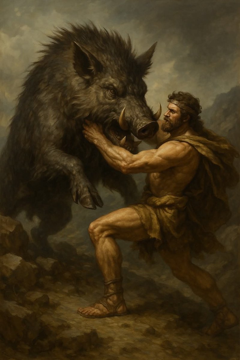 🏛El Jabalí de Erimanto: La Bestia Indomable de la Mitología Griega
Entre los doce trabajos de Heracles (Hércules), hubo desafíos de fuerza, astucia y resistencia. Uno de ellos consistió en capturar a una de las criaturas más temibles de la mitología griega: el