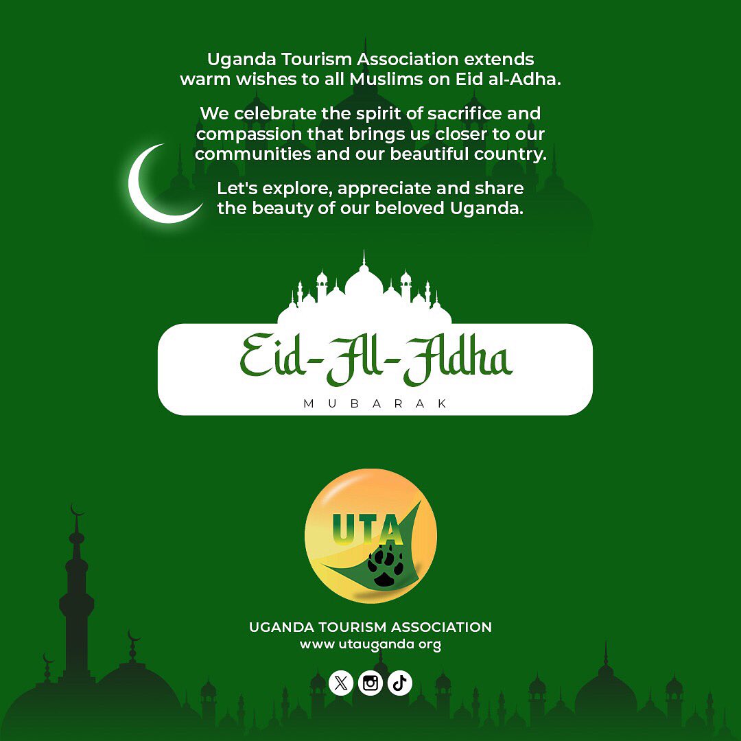 Uganda Tourism Association extends warm wishes to all Muslims friends on Eid al-Adha. We celebrate the spirit of sacrifice and compassion that brings us closer to our communities and our beautiful country. Let's explore, appreciate, and share the beauty of our beloved Uganda.