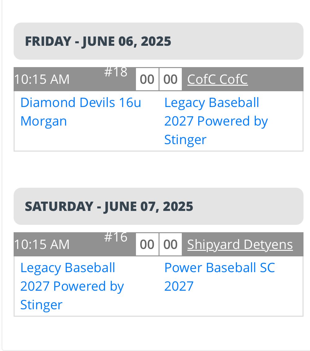 Aaden Williams (@aa8will) on Twitter photo Carolina Summer Championships
#8
The weekend is set for the Carolina Summer Championships. Time to put in the work with Legacy Baseball 2027 in Charleston, SC.
<a href="/LegacyBaseball5/">Legacy Baseball SC</a>
<a href="/jkeller_10/">Jeremy Keller</a>
<a href="/CoachBennettLCA/">CoachBennett21</a> Carolina Summer Championships
#8
The weekend is set for the Carolina Summer Championships. Time to put in the work with Legacy Baseball 2027 in Charleston, SC.
<a href="/LegacyBaseball5/">Legacy Baseball SC</a>
<a href="/jkeller_10/">Jeremy Keller</a>
<a href="/CoachBennettLCA/">CoachBennett21</a>