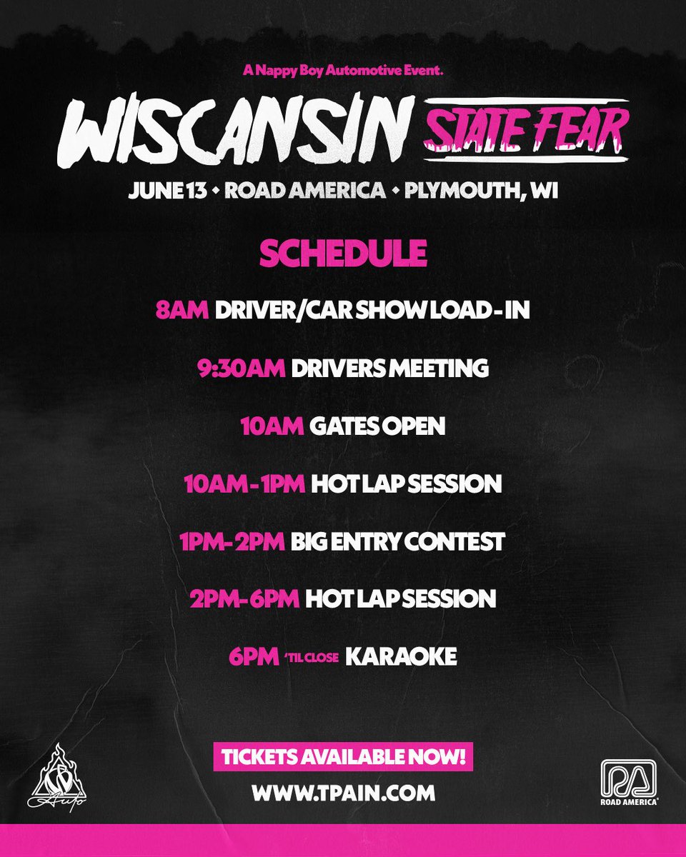 NappyBoyAuto's tweet image. 8 days away and here’s your cheat sheet for all day fun if you are coming out to Wiscansin State Fear next week🤟🏿.

Food trucks, carnival games &amp;amp; rides, pickle ball court, ride along sign-ups, and more happening all day🔥. 

All this is goin’ down Friday, June 13 at @roadamerica.…