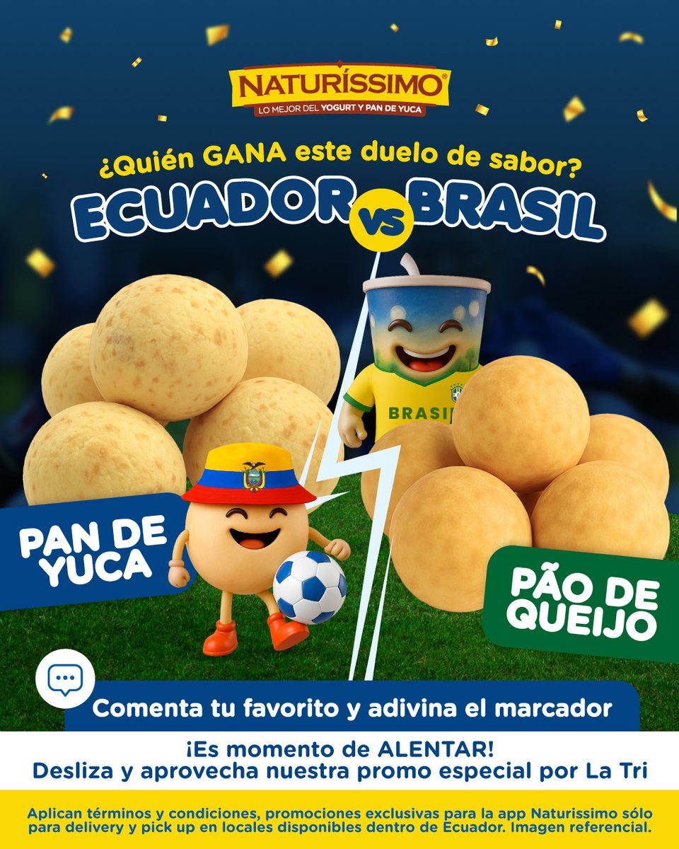 🇪🇨 Ecuador vs Brasil 🇧🇷
¡Hoy se juega con sabor!
🔥 Promo NatuLover a $2,99 solo hoy en la app 🥟🥤

#Naturissimo #NatuLover #EcuadorVsBrasil