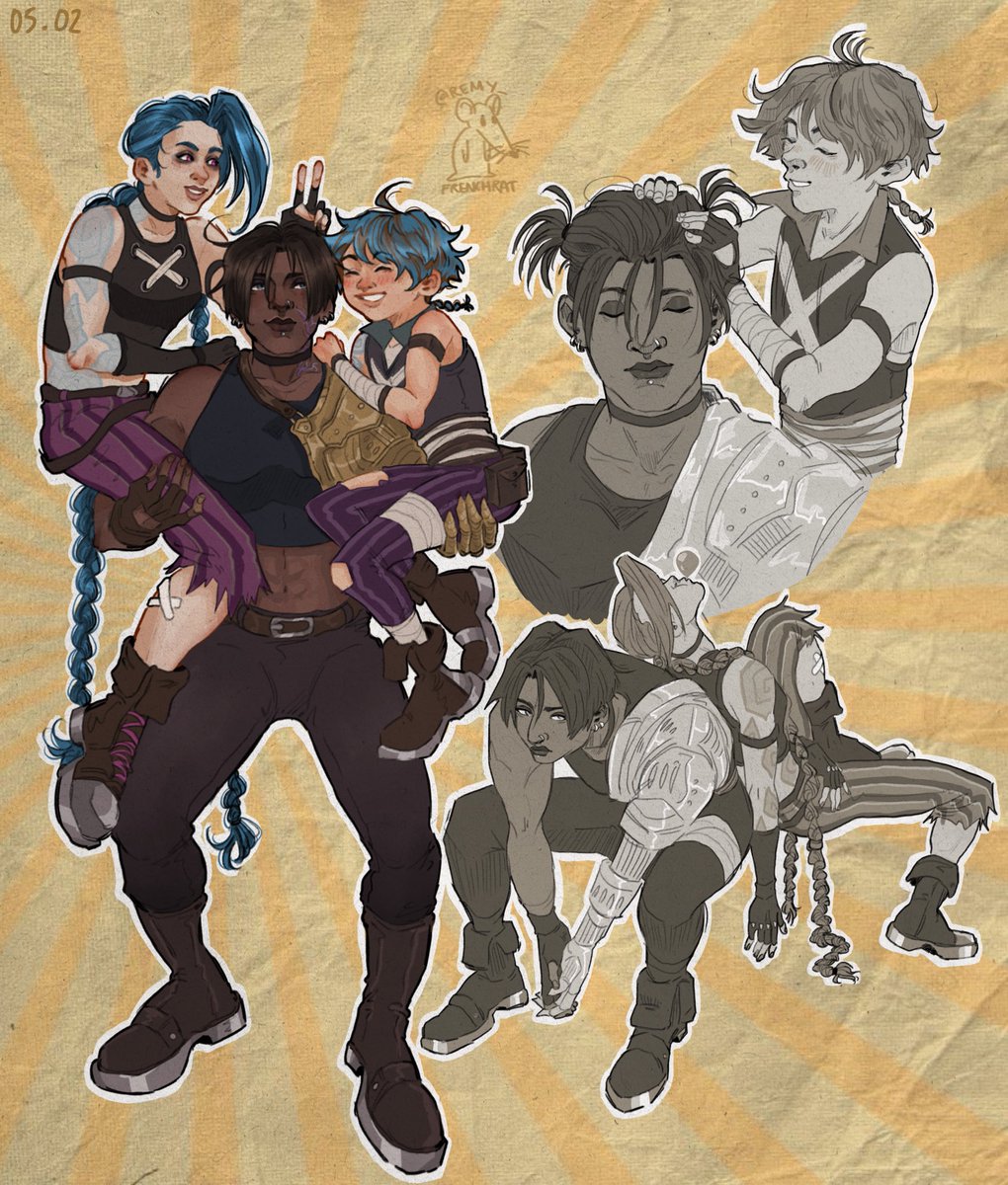 my (late) contribution for day 2 of #sevikaweek2025 : found family 

i've been so busyyy this is all i can do 
#sevika #jinx #isha