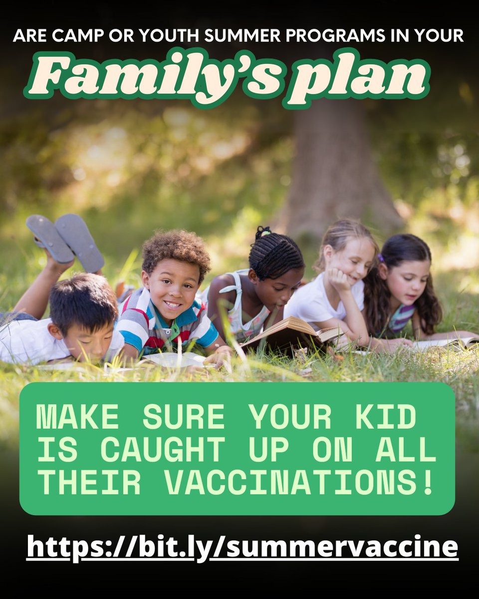 Summer is coming up fast, and so are youth camps and programs!

Learn about immunization requirements and find a clinic near you at bit.ly/summervaccine.