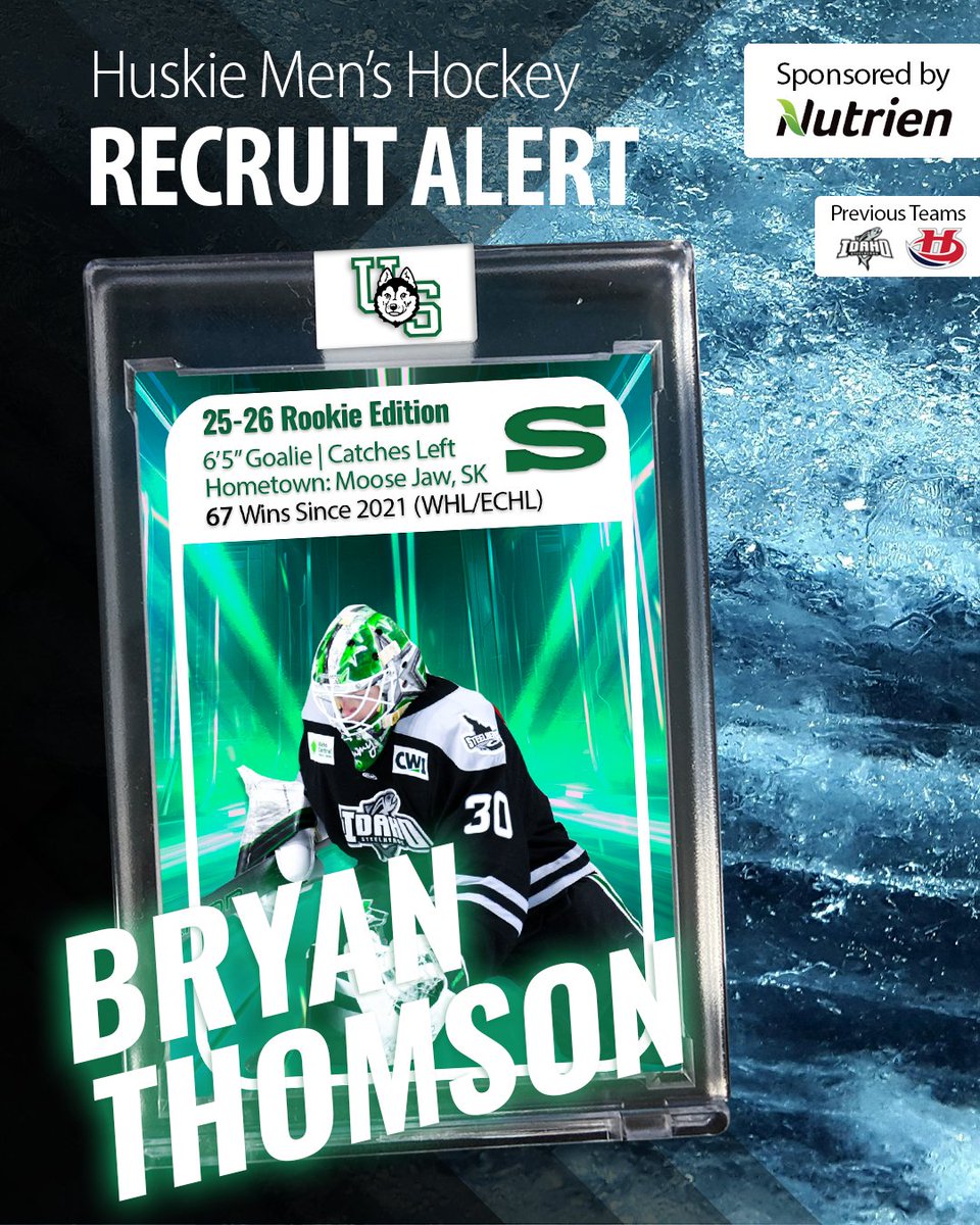 Huskie Men's Hockey (@huskiemhky) on Twitter photo 🚨SIGNED🖋️
Join us in welcoming <a href="/ECHL/">ECHL</a> goaltender Bryan Thomson to the Pack!
Bryan brings plenty of experience to the Dogs after spending two seasons with the <a href="/Steelheads/">Idaho Steelheads</a>, earning a 31-18-5 record, and five in <a href="/TheWHL/">Western Hockey League</a> with the <a href="/WHLHurricanes/">Lethbridge Hurricanes</a>!
<a href="/NutrienLTD/">Nutrien</a> is hiring. Apply today. 🚨SIGNED🖋️
Join us in welcoming <a href="/ECHL/">ECHL</a> goaltender Bryan Thomson to the Pack!
Bryan brings plenty of experience to the Dogs after spending two seasons with the <a href="/Steelheads/">Idaho Steelheads</a>, earning a 31-18-5 record, and five in <a href="/TheWHL/">Western Hockey League</a> with the <a href="/WHLHurricanes/">Lethbridge Hurricanes</a>!
<a href="/NutrienLTD/">Nutrien</a> is hiring. Apply today.