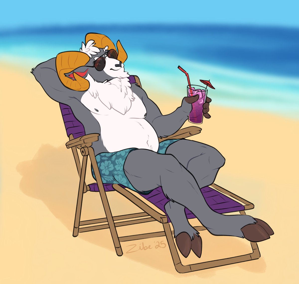 Zibe_'s tweet image. Soaking up some sun while definitely staying hydrated!
Comm from FloofyTreat for Basket_of_Pears 🍐 🐏