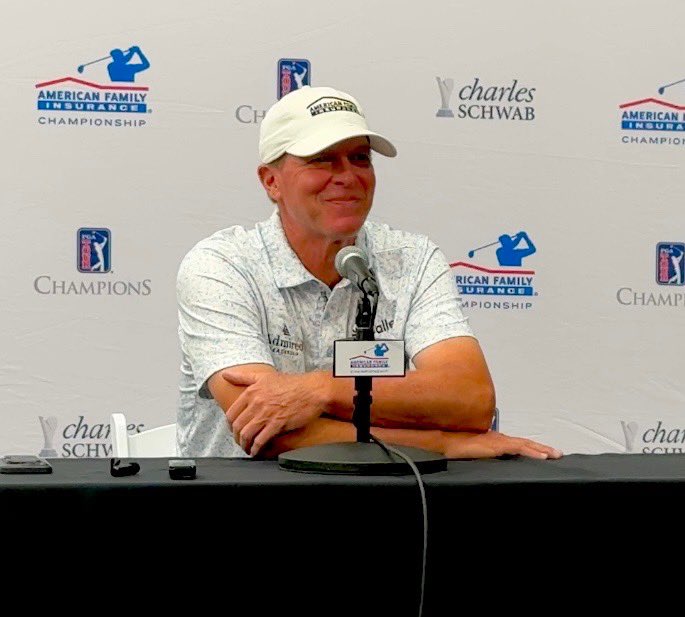 JanetMMasters's tweet image. The hometowners at @AmFamChamp pre-tournament interviews - Steve Stricker and Jerry Kelly! It all begins tomorrow at @TPCWisconsin!