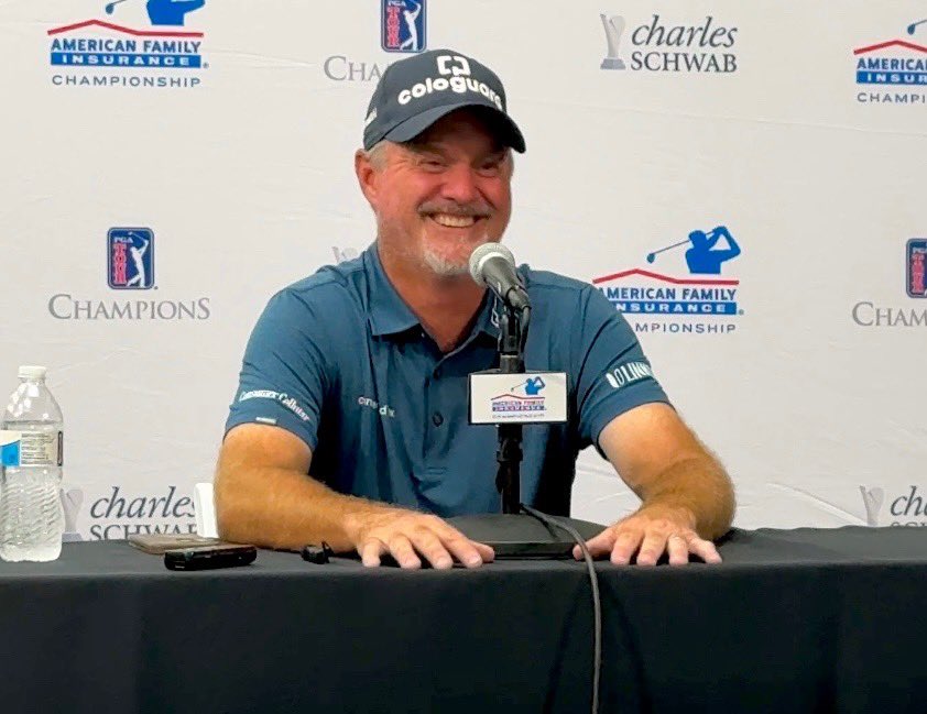 JanetMMasters's tweet image. The hometowners at @AmFamChamp pre-tournament interviews - Steve Stricker and Jerry Kelly! It all begins tomorrow at @TPCWisconsin!