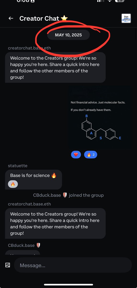 nabu_lines's tweet photo. you’re looking at the genesis block of creator chat.

this is how it started—the first gc on the new @CoinbaseWallet 10 MAY! https://t.co/96Kt2fejKH