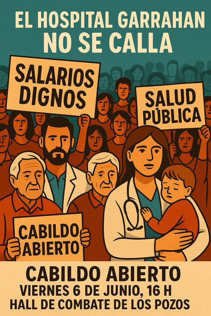 🩺 El Hospital Garrahan no se Calla.

Este viernes 6/6 a las 16 hs convocamos a un Cabildo Abierto en Defensa de la Salud Pública y del Trabajo Digno.

Porque cuidar a quienes cuidan también es cuidar a Nuestros Pibes.

📍 Hall de Combate de los Pozos
💚 Nadie Se Salva Solo.