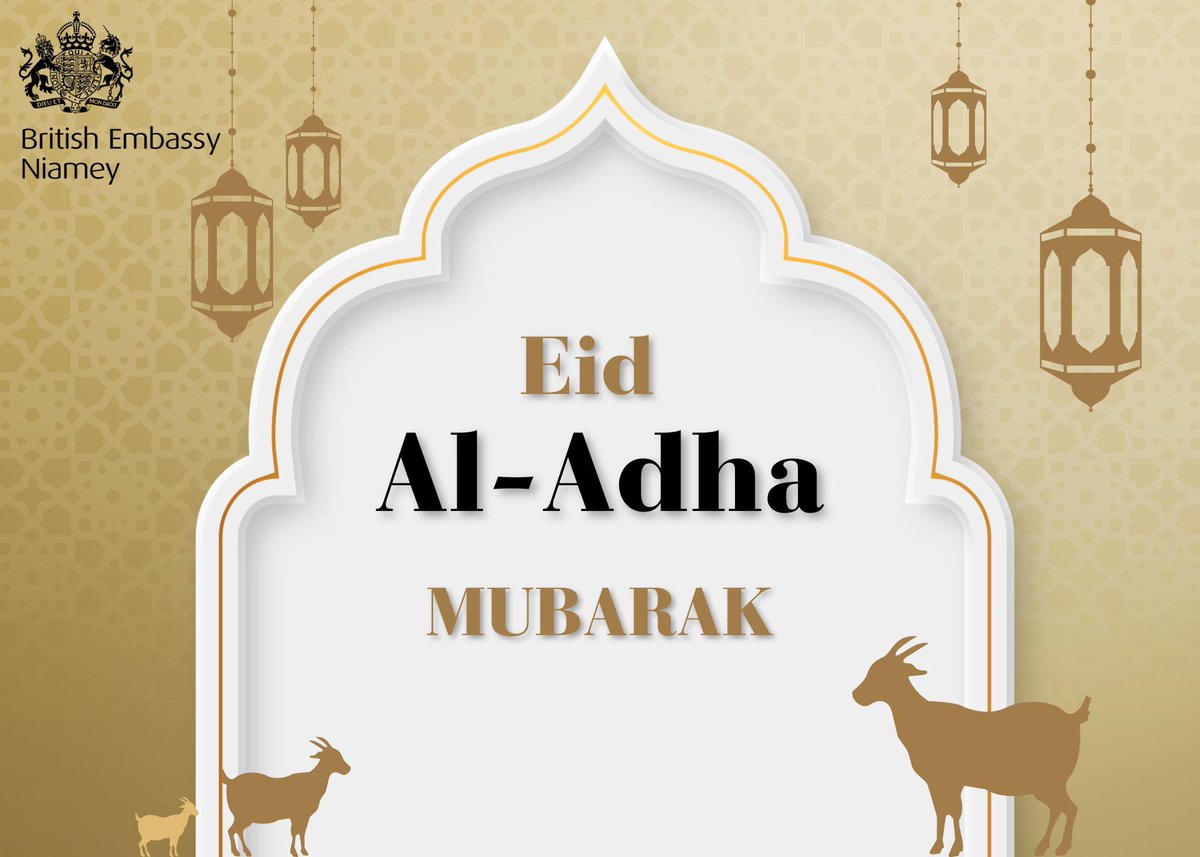 Eid Al Adha Mubarak à tous les musulmans du Niger et d’ailleurs, de la part de toute l’équipe de l’Ambassade du Royaume-Uni ! 🇬🇧 🤝 🇳🇪 

Barka da Sallah !
Wa kay yessi !