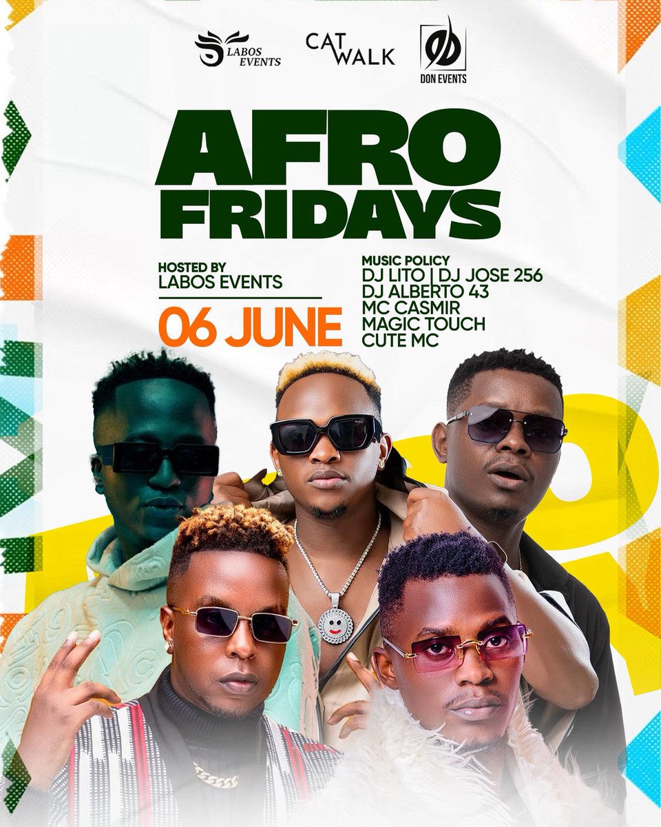 Catwalk Lounge Kampala (@catwalkkla) on Twitter photo 🌟🎉 Get ready to vibe this Friday at Afro Fridays night 🎶✨
Join us for an unforgettable night filled with soulful Afro beats, incredible energy, with @dj_magic_touch_ug <a href="/djlitoug/">Dj Lito Turntable Supreme🇺🇬</a> <a href="/deejay_jose256/">DJ JOSE 256</a> <a href="/mccasmir/">Mc Casmir</a> @mccute94 hosted by @labos_events_ @donlegacyevents 🌟🎉 Get ready to vibe this Friday at Afro Fridays night 🎶✨
Join us for an unforgettable night filled with soulful Afro beats, incredible energy, with @dj_magic_touch_ug <a href="/djlitoug/">Dj Lito Turntable Supreme🇺🇬</a> <a href="/deejay_jose256/">DJ JOSE 256</a> <a href="/mccasmir/">Mc Casmir</a> @mccute94 hosted by @labos_events_ @donlegacyevents