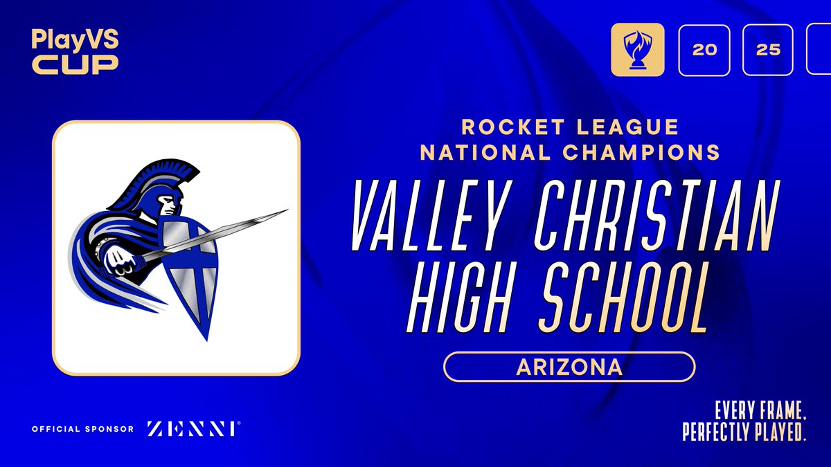 playvs's tweet photo. Congrats to Valley Christian High School our Rocket League Champs in the PlayVS Cup presented by @Zenni_Partners https://t.co/WBzgKcXsDq
