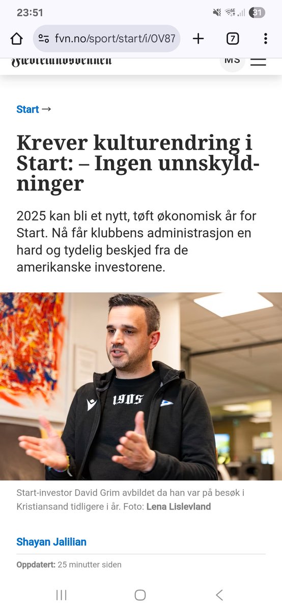 Investorene kom inn for å sikre driften, de har selv overskredet egne budsjett for å hente eldre spillere på relativt høye lønninger. 

Nå mener de at klubben har driftes dårlig og at det er administrasjonen må gjennom en kulturendring?

Lett å mene ting, vanskelig å kunne ting