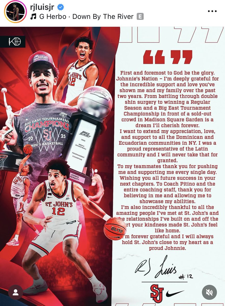 RJ Luis says goodbye to St John’s on insta #sjubb
