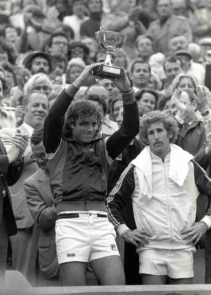 DelpoBook's tweet image. June 5, 1977: Guillermo Vilas routs Brian Gottfried 6-0, 6-3, 6-0 to win his first major singles title in the most decisive French Open men’s singles final in the event’s history.