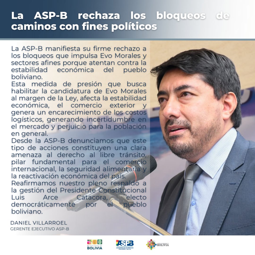 ASPBolivia's tweet photo. #ASPB | 𝗟𝗮 𝗔𝗦𝗣-𝗕 𝗿𝗲𝗰𝗵𝗮𝘇𝗮 𝗹𝗼𝘀 𝗯𝗹𝗼𝗾𝘂𝗲𝗼𝘀 𝗱𝗲 𝗰𝗮𝗺𝗶𝗻𝗼𝘀 𝗰𝗼𝗻 𝗳𝗶𝗻𝗲𝘀 𝗽𝗼𝗹𝗶́𝘁𝗶𝗰𝗼𝘀
#UnidosEstamosSaliendoAdelante
#2025BicentenarioDeBolivia https://t.co/CNVeMDJYpB