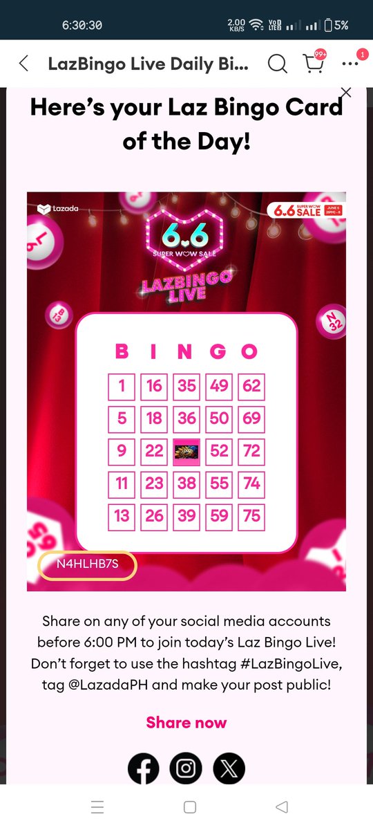 zybor26's tweet photo. #LazBingoLive 
@LazadaPH 
Maagang nag Claim. Baka swerte na this time😉 https://t.co/QB3Jw2huDE