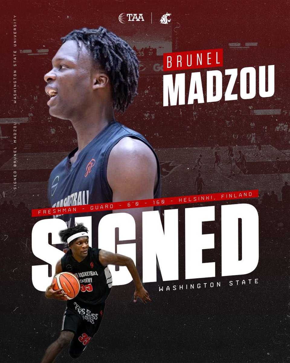 taasports (@taa_sports) on Twitter photo SIGNED!
Congratulations to <a href="/madzou_brunel/">Brunel Madzou</a> on his commitment to Washington State. Ready to work! #GoCougs 🔴⚪️
#TAA SIGNED!
Congratulations to <a href="/madzou_brunel/">Brunel Madzou</a> on his commitment to Washington State. Ready to work! #GoCougs 🔴⚪️
#TAA