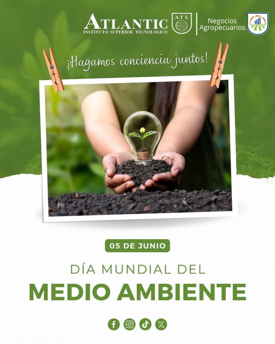 📍 05 de abril, Día Mundial del #Medioambiente 🌱

La carrera tecnológica en #NegociosAgropecuarios ✅ . ♻️ Fomentar desde la educación ambiental hasta en nuestras acciones diarias, un futuro más verde y sostenible. 🌐

#DiaMundialDelMedioAmbiente 🌱
#CuidemosNuestroPlaneta 🌎💚
