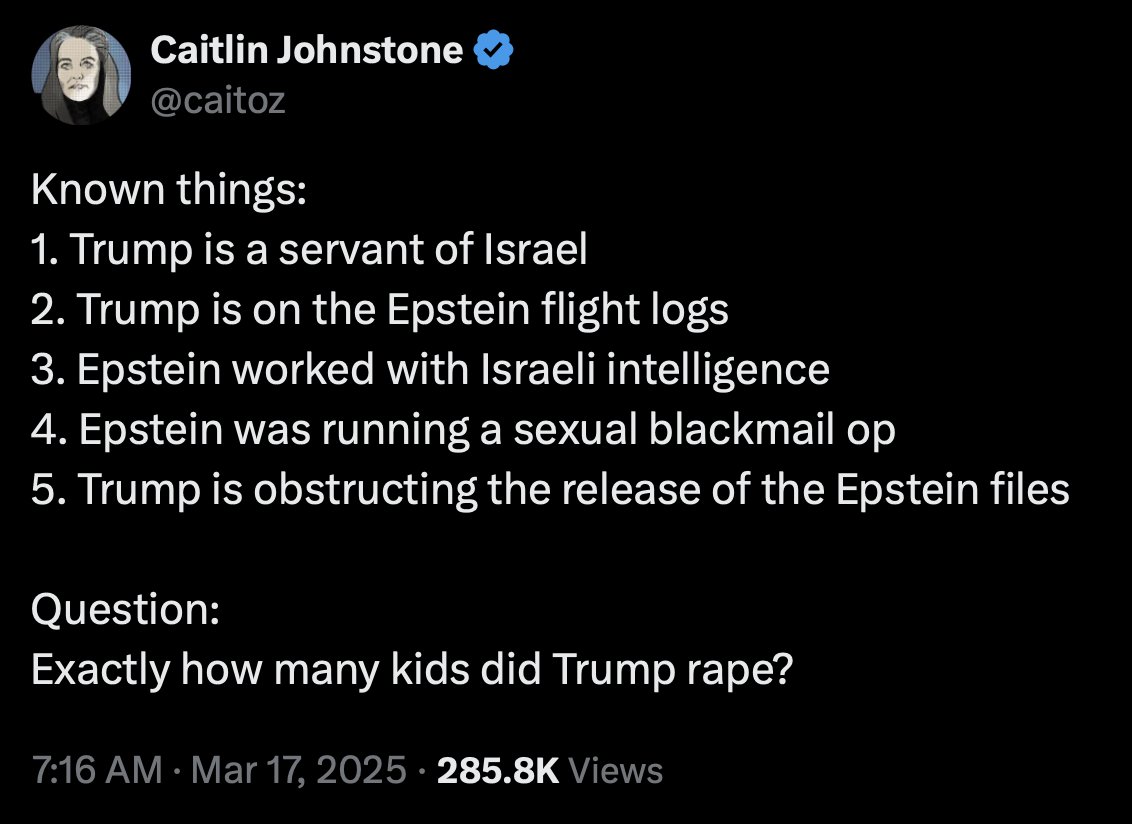 There's no reason to take seriously anything Elon Musk says during a textbook case of narcissistic collapse, but if anyone in Washington is likely to have been blackmailed by Epstein it's Donald John Trump.