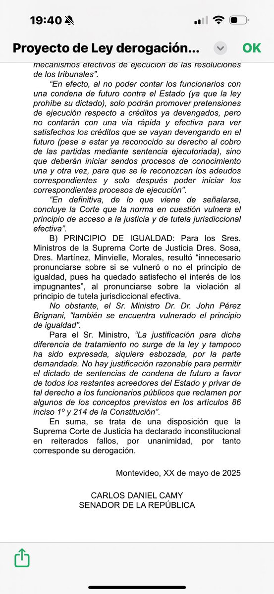 Presentamos un proyecto de Ley para derogar el inciso segundo del artículo 11.3 del CGP. Con esto se procura derogar una disposición inconstitucional, otorgando un trato igualitario a trabajadores del sector público y privado, quedando incluidos todos los trabajadores.