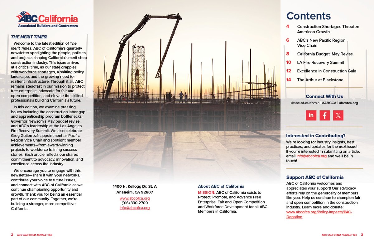 The latest edition of The Merit Times is here! 📰
ABC of California’s Q2 newsletter dives into the top issues impacting the merit shop construction industry.

issuu.com/smalaunch/docs…

#ABCCA #TheMeritTimes #ConstructionNews #WorkforceDevelopment #FairCompetition